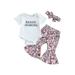 Frobukio Newborn Baby Girls Summer Outfits Short Sleeve Letter Romper + Cactus Boots Print Flared Pants + Headband White 3-6 Months