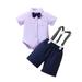 LAPAKIDS Newborn Baby Boy Outfits Bow Tie Romper & Suspender Pants Set 6-9 Months