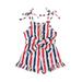 GuliriFei Baby Girl 4th of July Romper Independence Day Sleeveless Tie Shoulder Button Down Striped Jumpsuit Shorts with Belt