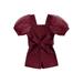 Kids Baby Girls Shorts Jumpsuit Summer Square Neck Ribbed Mesh Short Sleeve Romper Playsuit with Belt