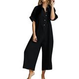 Women s Rompers And Jumpsuits Women Summer Short Sleeve Button Down Pockets Jumpsuits Rompers