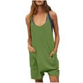 CQCYD Jumpsuits for Women Dressy Sleeveless Jumpsuits Printed Loose Casual Jumpsuits Casual Summer Overalls Cotton Linen Shorts Rompers Jumpsuits Wide Pocket Leisure Jumpsuits Green XXL #10