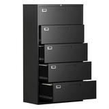 STANI 5 Drawer File Cabinet with Lock 5 Drawer Metal Filing Cabinet Lateral Filing Cabinet with Lock for Home Office Lockable Storage Cabinet for Hanging Files Letter/Legal/F4/A4 Size (Black)