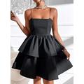 CHOOYO Summer Women's Black Dress Solid Two Layer Hem Cami short Dress Sleeveless