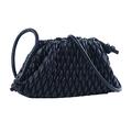 ELDA Dumpling Bag for Women Quilted Clutch Handbag Cloud Purse Fashion Ruched Bag Handmade Leather Hobo Bag, Black, M