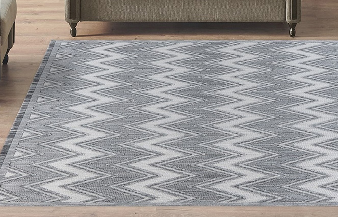 Teppich KAYOOM "Sarai 225", grau (grau, weiß), B:120cm H:6mm L:170cm, Polyester, Teppiche, Flachgewebe Image
