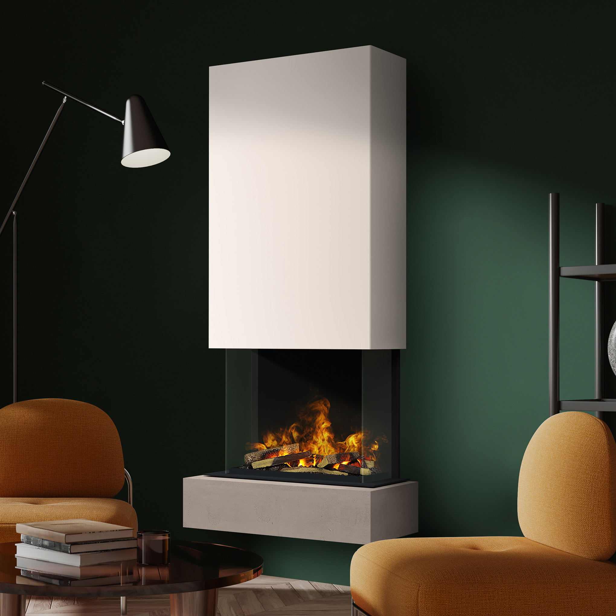 muenkel design Sona [Elektrokamin Opti-myst]: Concrete (Betonoptik) - weiß