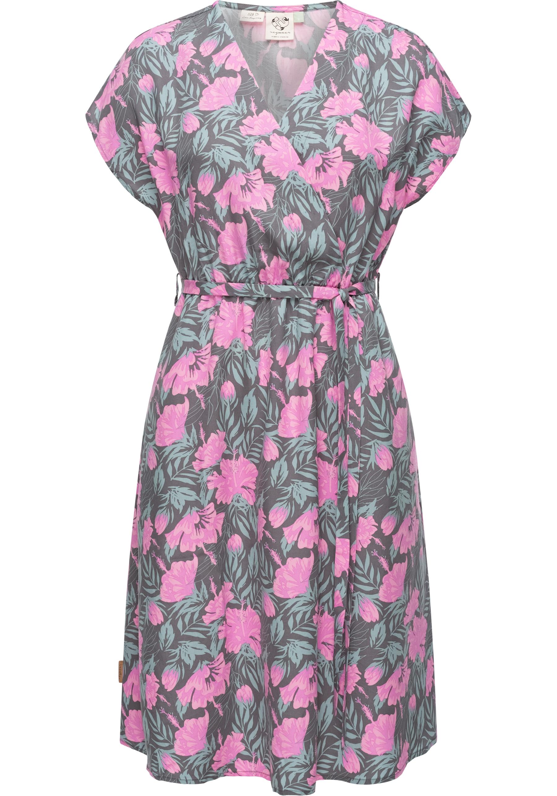 Jerseykleid RAGWEAR "Selyma Organic", Damen, Gr. M (38), Normalgrößen, grau, 100% Lyocell, figurbetont ca. Mitte Oberschenkel, V-Ausschnitt, weit, Kleider, stylisches Shirtkleid mit V-Ausschnitt und Bindegürtel Image