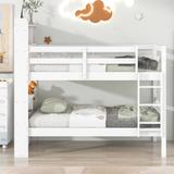 Twin Over Twin Bunk Beds with Bookcase Headboard, Solid Wood Bed Frame with Safety Rail and Ladder