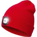 LED Beanie with Light Unisex USB Rechargeable Hands Free 4 LED Headlamp Cap Women Men Winter Knitted Night Lighted Hat Flashlight for Outdoor Sports Camping Hiking (Red)