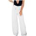 Fsqjgq Women s Elastic Waist Slim Pockets Pants Golf Pants Women Wide Leg Casual Solid Pants with Pockets Lightweight High Waisted Adjustable Tie Knot Loose Trousers White XL
