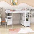 Harriet Bee Full Size Loft Bed, Wood Loft Bed w/ Desk & Storage Shelves in White | 65 H x 58.5 W x 78 D in | Wayfair