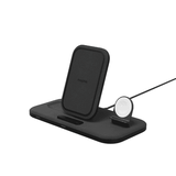 mophie 3-in-1 Wireless Charging Stand for Apple iPhone AirPods/AirPods Pro & Watch 15W Super-Fast Charging Stylish Gloss Finish Portrait or Landscape Smartphone Charging Mode Black Fabric