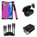BD Combo Bundle Case for Moto G Power 5G 2023 Case - (Hot Pink) Dual Shockproof Protector Armor Case with Wireless Earbuds UL Certified Dual Wall Charger 3-Pack of USB Cables (3ft 6ft 10ft)