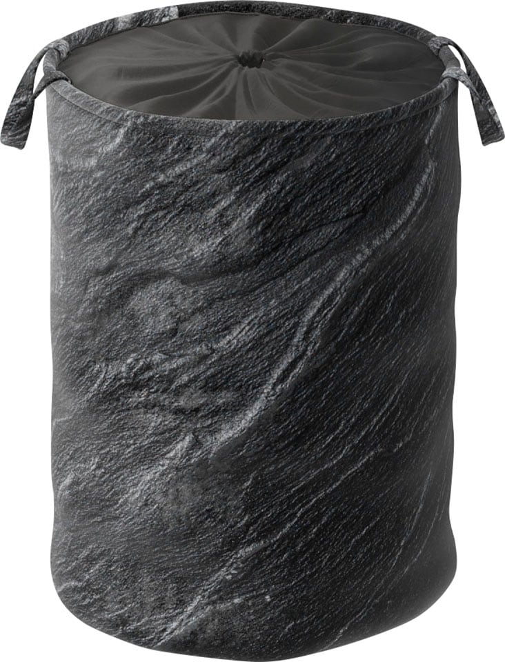 Wäschekorb SANILO "Granit", schwarz, B:40cm H:50cm T:40cm Ø:40cm, Polyester, Wäschesammler, Wäschekorb, kräftige Farben, samtweiche Oberfläche, mit Deckel