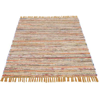 Teppich CARPETFINE "Kelim Chindi, Wendeteppich", gelb, B:200cm H:6mm L:250cm, Baumwolle, Polyester, Teppiche, Fransenteppich, handgewebt, Fleckerlteppich mit Fransen, auch vielen in Läufergrößen Image