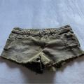 Free People Shorts | Free People Olive Green Distressed Raw Hem Boho Denim Shorts, Size 25 | Color: Green | Size: 25