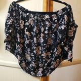 American Eagle Outfitters Tops | Final Sale Price - American Eagle Off Shoulder Black Floral Flowy Top | Color: Black/Blue | Size: Xl