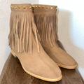 Michael Kors Shoes | Michael Kors Billy Taupe Suede Studded Fringe Almond Toe Slip On Bootie | Color: Tan | Size: 8.5