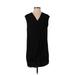 Naked Zebra Casual Dress - Shift V Neck Sleeveless: Black Print Dresses - Women's Size Small