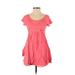 Roxy Casual Dress - A-Line Scoop Neck Short sleeves: Pink Print Dresses - Women's Size Small