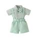 Frobukio Newborn Baby Boys Gentleman Outfits Plaid Short Sleeve Jumpsuit Casual Stretch Suspender Shorts Sets Light Green 3-6 Months