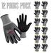 12 Pairs QEAR General Purpose Work Safety Gloves Nitrile Rubber Palm Coated Abrasion Snug Fit Breathable Smart Phone Size XL