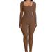Women s Sexy Bodycon Long Sleeve Square Neck High Waist Jumpsuit Rompers for Yoga Exercise