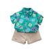 TAIAOJING Toddler Boys Summer 2PCS Outfit Sets Baby Boy Clothes Shorts Set Alphanumeric Print Shirt Short Sleeve Button Down Top Solid Shorts Outfit 12-18 Months