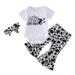 ZMHEGW Toddler Outfits For Girl Short Sleeve Cartoon Dairy Cow Printed Bodysuits Romper Bell Bottoms Pants