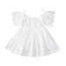 Girls Midi Dress Sleeveless A Line Short Dress Solid Print White 130