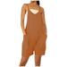 CQCYD Jumpsuits for Women Dressy Sleeveless Jumpsuits Printed Loose Casual Jumpsuits Casual Summer Overalls Cotton Linen Shorts Rompers Jumpsuits Wide Pocket Leisure Jumpsuits Brown L #5