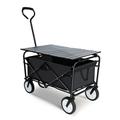 Heavy Duty Portable Folding Wagon and Collapsible Aluminum Alloy Table Combo Utility Outdoor Camping Cart with Universal Anti-slip Wheels & Adjustable Handle Along with Metal Board Desktop Black
