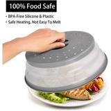 Vented Collapsible Microwave Splatter Cover for Food Kitchen dish bowl Plate lid Can be Hung Dishwasher-Safe Fruit Drainer Basket BPA-Free Silicone & Plastic gray
