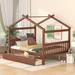 House Bed Twin/Full Daybed with Drawers, Wood Toddler House Beach Bed Frame Twin/Full Size Tent Bed for Kids Boys Girls