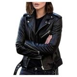 REORIAFEE Classic Womens Vintage Real Leather Jacket Motorcycle Style Leather Biker Jackets Cool Faux Leather Jacket Long Sleeve Zipper Fitted Coat Fall Short Jacket Black S