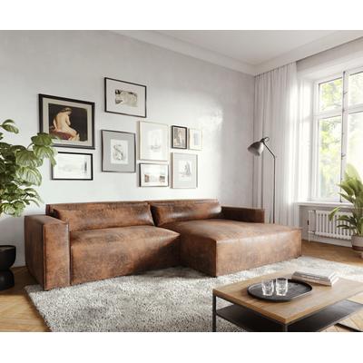 DELIFE Eckcouch Brom 270x150 cm Lederimitat Braun Recamiere rechts, Ecksofas Image