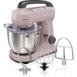 Electric Stand Mixer, 4 Quarts, Dough Hook, Flat Beater Attachments, Splash Guard 7 Speeds with Whisk, Black with Top Handle