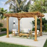 Nova Acacia Wood and Wicker Outdoor 4 Seater Chat Set and 12' x 10' Pergola by Christopher Knight Home