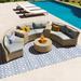 6-Person Fan-shaped Rattan Sectional Sofa Set with Cushions and Table