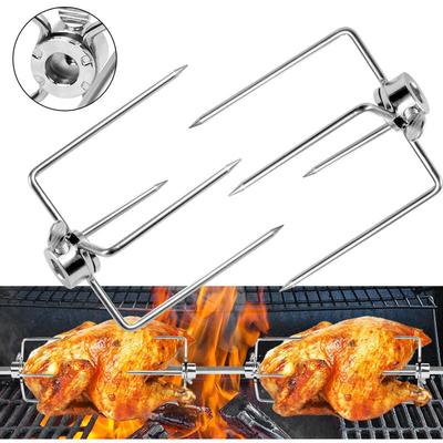 Edelstahl Fleischklammer Rotisserie Fleischnadel mit Feststellschraube für bbq Drehspieß (2 Stück)