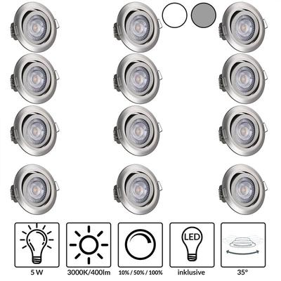 Einbaustrahler 6er Set led Flach 68mm Dimmbar Schwenkbar Warmweiß 3000K Rund 230V Spots Deckenspots