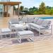 Latitude Run® Broughtonville 85.41" Wide Outdoor Curved Patio Sectional w/ Cushions Metal in Gray/White/Blue | Wayfair