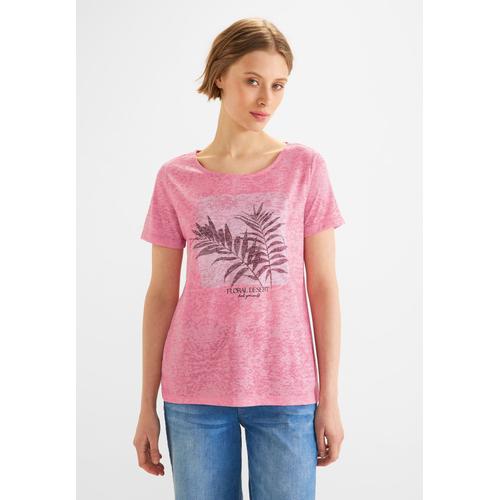 T-Shirt STREET ONE Gr. 38, lila (strong berry shake) Damen Shirts Jersey mit Burnout-Optik