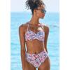 Bügel-Bandeau-Bikini-Top S.OLIVER "Scatter", Damen, Gr. 38, Cup B, lila (lila, bedruckt), Polyamid, Recycling-Polyamid, Microfaser, floral, Bikini-Oberteile, florales Design, wattierte Cups, mit herausnehmbaren Kissen