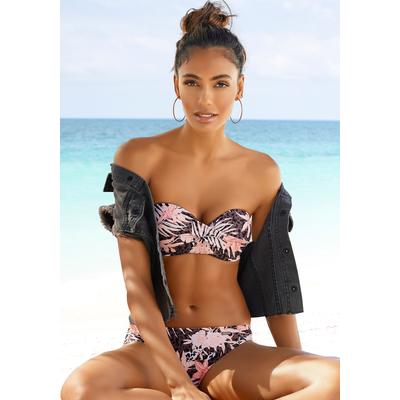 Bügel-Bandeau-Bikini BUFFALO, Damen, Gr. 34, Cup B, bunt (braun, apricot), Recycling-Polyamid, bedruckt, floral, gepunktet, Bikini-Sets, im Mustermix Image