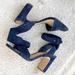 Anthropologie Shoes | Anthropologie Splendid Navy Blue Suede Ankle Strap Open Toe Heeled Sandal 10 | Color: Blue/Tan | Size: 10