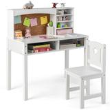 Costway Kids Desk and Chair Set with Hutch and Bulletin Board for 3+ Kids-White