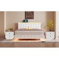 Orren Ellis 3-Pieces Bedroom Sets Queen Size Upholstered Bed w/ LED Lights Upholstered in Brown/White | 40 H x 64 W x 83.5 D in | Wayfair