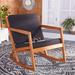 Hokku Designs Outdoor Ivers Rocking Solid Wood Chair w/ Cushions in Brown | 30.7 H x 25.6 W x 37.7 D in | Wayfair 98D107BBDF1E431FAEF3B68FFB9BBBCB